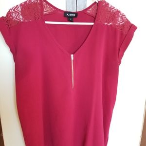 Fuchsia pink lace capped sleeve blouse